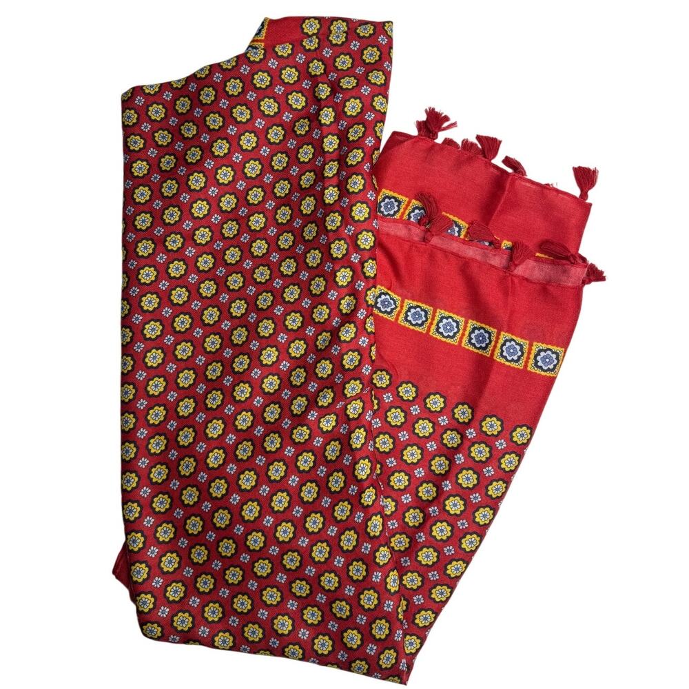 NEW Boho Floral Design Tasseled Rectangle Soft Chic Scarf Large Red Yellow Blue - Picture 5 of 15